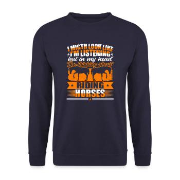 I'm Thinking About Riding Horses - Unisex Sweatshirt - navy - Front - Alina (178cm) & Michal (187cm)