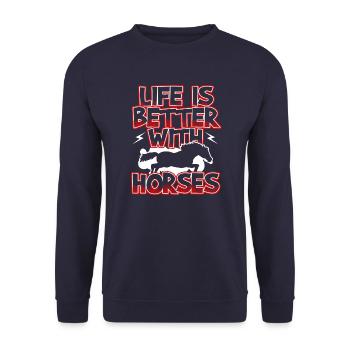 Life Is Better With Horses Cute Horse Lover Gift - Unisex Pullover - Navy - Vorne - Alina (178cm) & Michal (187cm)