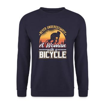 Never Underestimate A Woman With A Bicycle - Unisex Sweatshirt - navy - Front - Alina (178cm) & Michal (187cm)