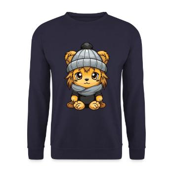 Lion Winter Comic Sød - Unisex sweater - marineblå - Foran - Alina (178cm) & Michal (187cm)