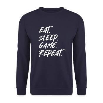 Eat Sleep Game Repeat Funny Gamer - Unisex Pullover - Navy - Vorne - Alina (178cm) & Michal (187cm)
