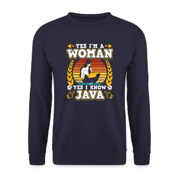 Yes I’m A Woman Yes I Know Java - Sweat-shirt Unisexe - marine - Devant - Alina (178cm) & Michal (187cm)