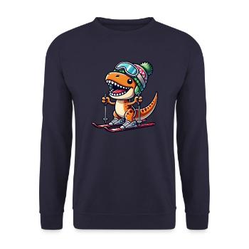 Dino T-Rex Skifahrer Winter Wintersport - Unisex Pullover - Navy - Vorne - Alina (178cm) & Michal (187cm)