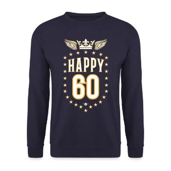 06 Happy 60 Crown Wings Star Birthday - Unisex Pullover - Navy - Vorne - Alina (178cm) & Michal (187cm)