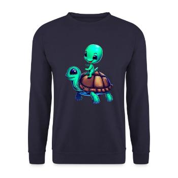 Alien rides a turtle - Unisex Sweatshirt - navy - Front - Alina (178cm) & Michal (187cm)