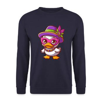 White Mardi Gras Duck with Jewelry - Unisex Sweatshirt - navy - Front - Alina (178cm) & Michal (187cm)