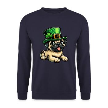 Cute Cartoon Pug St. Patrick's Day Dog - Unisex Sweatshirt - navy - Front - Alina (178cm) & Michal (187cm)