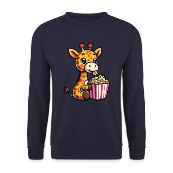 Girafe mignonne avec Popcorn Cinema Carnival Comic - Sweat-shirt Unisexe - marine - Devant - Alina (178cm) & Michal (187cm)