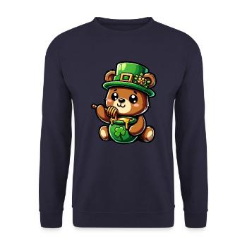 Süßer Comic St. Patricks day Bär isst Honig - Unisex Pullover - Navy - Vorne - Alina (178cm) & Michal (187cm)