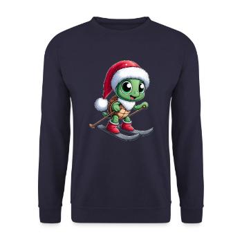 Christmas Turtle Santa Skier Winterspor - Unisex Sweatshirt - navy - Front - Alina (178cm) & Michal (187cm)