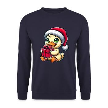 Weihnachtsente Weihnachtsmann Geschenkidee - Unisex Pullover - Navy - Vorne - Alina (178cm) & Michal (187cm)