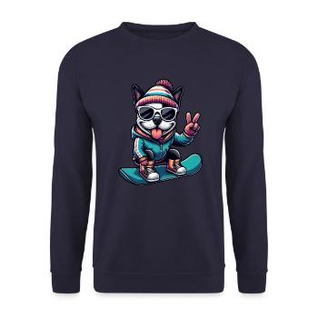Boston Terrier Snowboard Winter Comic - Unisex Pullover - Navy - Vorne - Alina (178cm) & Michal (187cm)