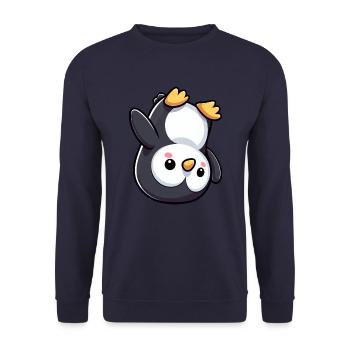 Süßer Pinguin Kopfstand Cartoon Chibi - Unisex Pullover - Navy - Vorne - Alina (178cm) & Michal (187cm)