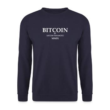 Bitcoin By Satoshi Nakamoto - Unisex Pullover - Navy - Vorne - Alina (178cm) & Michal (187cm)