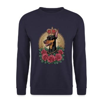 Doberman Pinscher with crown and great roses - Unisex Sweatshirt - navy - Front - Alina (178cm) & Michal (187cm)