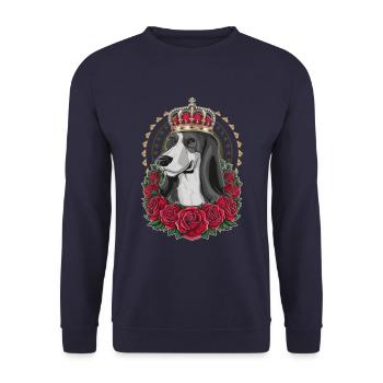 Cartoon Afghan Hound with Crown and Roses - Unisex Sweatshirt - navy - Front - Alina (178cm) & Michal (187cm)