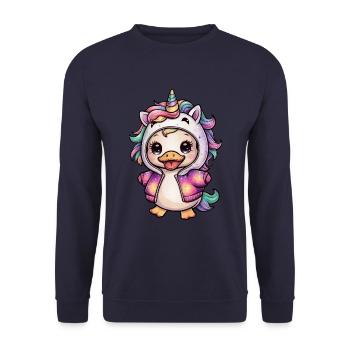 Dessin animé Kawaii Caneton avec tenue de licorne - Sweat-shirt Unisexe - marine - Devant - Alina (178cm) & Michal (187cm)