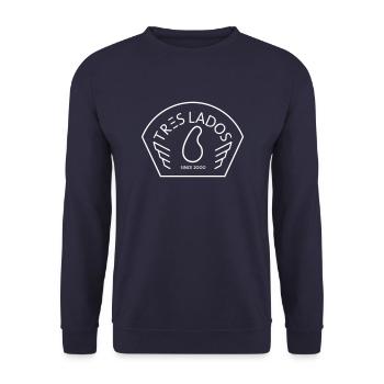 Logo tres lados since 2000 weiß - Unisex Pullover - Navy - Vorne - Alina (178cm) & Michal (187cm)