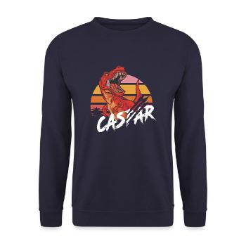 CASPAR - Beau prénom de garçon avec T-REX Dino - Sweat-shirt Unisexe - marine - Devant - Alina (178cm) & Michal (187cm)