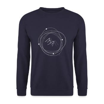 Berge mit Kreise und Planeten - Unisex Pullover - Navy - Vorne - Alina (178cm) & Michal (187cm)