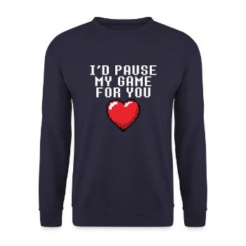 Ich würde mein Spiel für dich pausieren - Unisex Pullover - Navy - Vorne - Alina (178cm) & Michal (187cm)