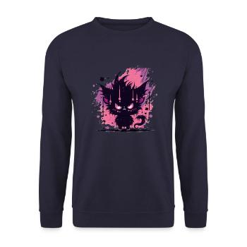 Niedliche Dämonenkatze - Ästhetische Anime Katze - Unisex Pullover - Navy - Vorne - Alina (178cm) & Michal (187cm)