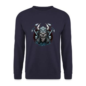 Wikinger-Skelett - Nordmänner-Krieger - Unisex Pullover - Navy - Vorne - Alina (178cm) & Michal (187cm)