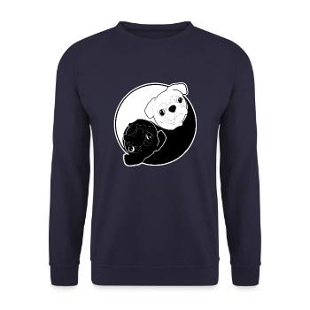 Mops YIN & Mops YANG – die Yin Yang Möpse - Unisex Pullover - Navy - Vorne - Alina (178cm) & Michal (187cm)