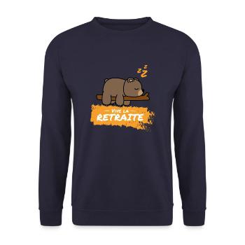 Vive la retraite ! Cadeau humour pour retraité - Sweat-shirt Unisexe - marine - Devant - Alina (178cm) & Michal (187cm)