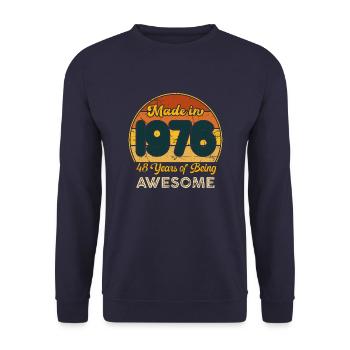 Jahrgang 1976 - Jahrgang 1976 Retro Geburtstag - Unisex Pullover - Navy - Vorne - Alina (178cm) & Michal (187cm)