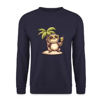 Sloth Summer Beach Comic - Unisex Sweatshirt - navy - Front - Alina (178cm) & Michal (187cm)