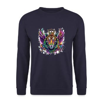 Tiger Wappen Porträt Bunt - Unisex Pullover - Navy - Vorne - Alina (178cm) & Michal (187cm)