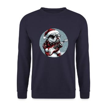 Bulldog Hund Weihnachten Rocker Gitarre - Unisex Pullover - Navy - Vorne - Alina (178cm) & Michal (187cm)
