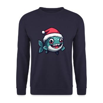 Piranha Poisson Noël Mignon - Sweat-shirt Unisexe - marine - Devant - Alina (178cm) & Michal (187cm)