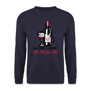 60 ans mature bouteille vin anniversaire - Sweat-shirt Unisexe - marine - Devant - Alina (178cm) & Michal (187cm)