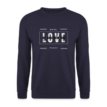 More Love, less war, Peace - Unisex Pullover - Navy - Vorne - Alina (178cm) & Michal (187cm)