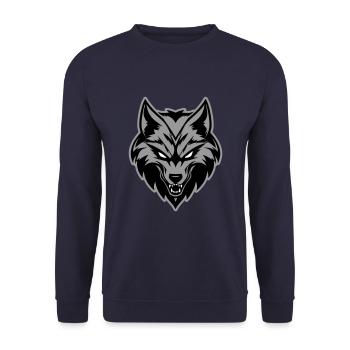 Wolf Kopf Symbol - Unisex Pullover - Navy - Vorne - Alina (178cm) & Michal (187cm)