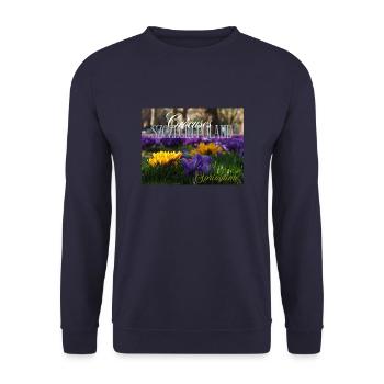 Crocus flowers at a park in Szczecin Poland - Unisex Sweatshirt - navy - Front - Alina (178cm) & Michal (187cm)