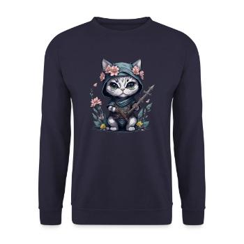 Fühle dich episch mit der Ninja-Katze - Unisex Pullover - Navy - Vorne - Alina (178cm) & Michal (187cm)