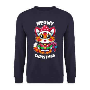 Meowy Christmas - Geschenk mit Katze - Unisex Pullover - Navy - Vorne - Alina (178cm) & Michal (187cm)
