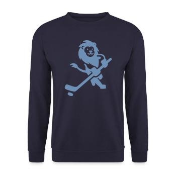Löwe Wildkatze Eishockeyspieler Silhouette Minimal - Unisex Pullover - Navy - Vorne - Alina (178cm) & Michal (187cm)