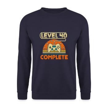 40th Birthday Level 40 Complete 40 Years Gift - Unisex Sweatshirt - navy - Front - Alina (178cm) & Michal (187cm)