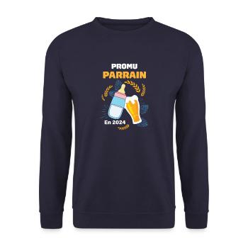 Veux Tu Etre Mon Parrain, Promu Parrain 2024 - Sweat-shirt Unisexe - marine - Devant - Alina (178cm) & Michal (187cm)