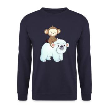Monkey rides polar bear polar bear - Unisex Sweatshirt - navy - Front - Alina (178cm) & Michal (187cm)