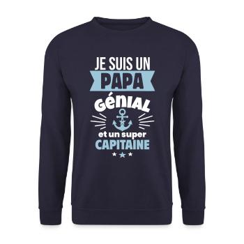 Papa génial & capitaine – idée fête des pères - Sweat-shirt Unisexe - marine - Devant - Alina (178cm) & Michal (187cm)