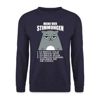 Lustige Katze Stimmung Kaffee Büro Geschenk Fun - Unisex Pullover - Navy - Vorne - Alina (178cm) & Michal (187cm)