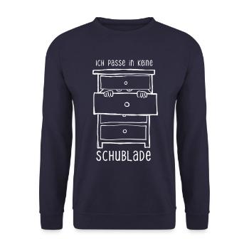 Ich passe in keine Schublade - Spruch - Unisex Pullover - Navy - Vorne - Alina (178cm) & Michal (187cm)