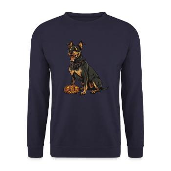 Dobermann Hund Halloween Zombie - Unisex Pullover - Navy - Vorne - Alina (178cm) & Michal (187cm)