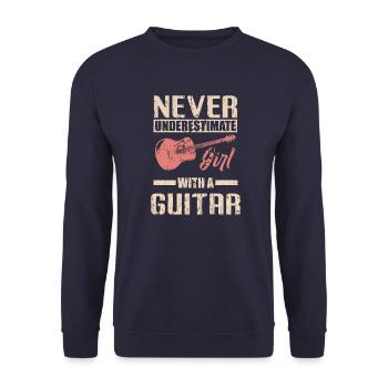 Guitar Girl Music Bass Player Gift Woman - Unisex Sweatshirt - navy - Front - Alina (178cm) & Michal (187cm)