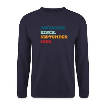 Geburtstag September 1988 Geboren Geburtsjahr - Unisex Pullover - Navy - Vorne - Alina (178cm) & Michal (187cm)